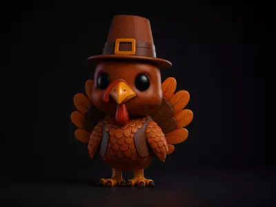 Thanksgiving Turkey with Pilgrim Hat 3D Print 3D print model
