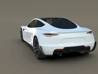 Tesla Roadster 2020 White with interior and chassis 3D model