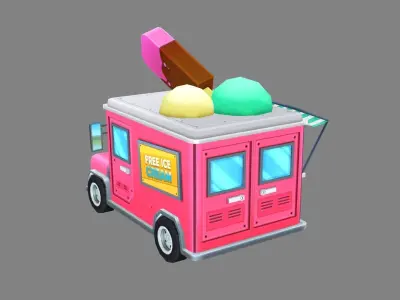 Cartoon ice cream truck - dining car Low-poly 3D model