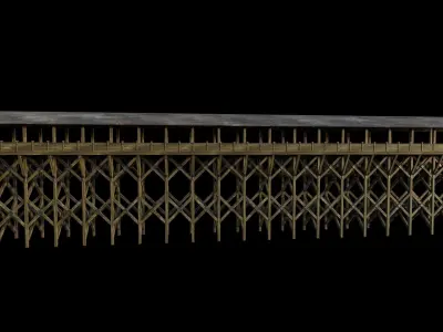 Flat Wooden Bridge - With Game-Ready Version Low-poly 3D model