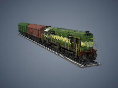 Locomotive and Box Car Low-poly 3D model