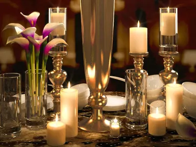 tableware calla lily centerpiece with candles 3D model