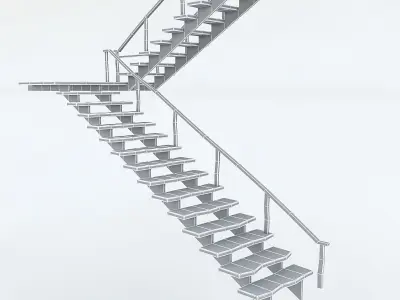 Old Wooden Staircase 02 Low-poly 3D model