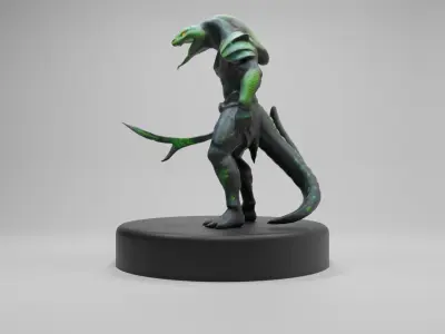 Lizard-Warrior 3D Model  Fantasy Reptilian Fighter Character Low-poly 3D model