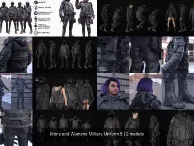 Mens and Womens Military Uniform 5 3D Model Collection