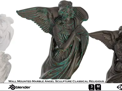 Wall Mounted Marble Angel Sculpture Classical Religious Low-poly 3D model