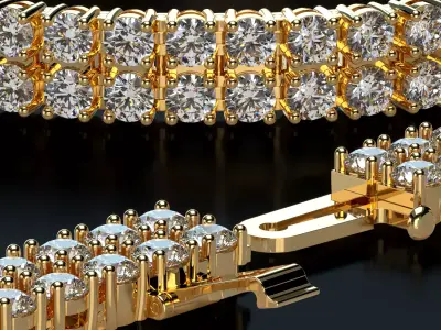 4mm Tennis Diamond Braclet 2 Rows 3D print model