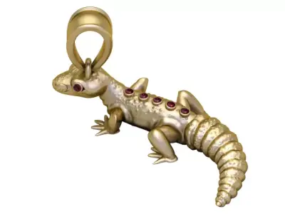 Luxury Lizard Charm Pendant with Gemstone Spine 3D print model