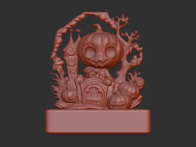 haloowen pumpkin with home 3D print model
