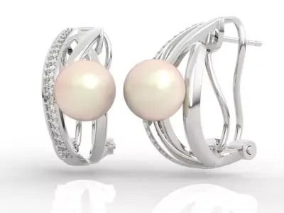 stud pearl earrings with diamond 3D print model