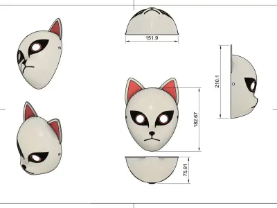 Cat Face Mask Anime Cosplay Kitsune Mask 3D Model STL 3D print model