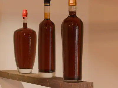 Red Wine Bottles with Glass  Blender 3D Model Free 3D model