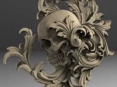 Skull decor relief 3D STL Model for Machine Relief 3D model