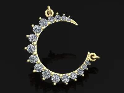 Half moon pendant with diamonds 3D print model