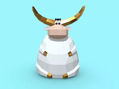 bull low poly goat with golden horns 3D print model