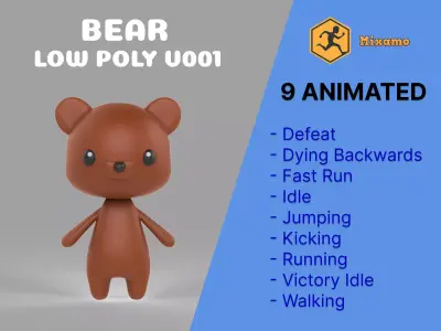Bear  low poly animated v001  Low-poly 3D model