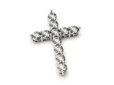 G0499 silver cross pendant with diamonds 3D print model