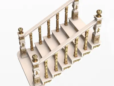 Carved Stairs Collection White Low-poly 3D model