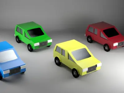 Low Poly Cars four checkered chairs Free low-poly 3D model