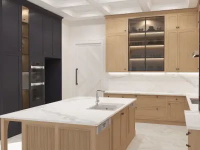 kitchen modern with wood cabinets and marble counter tops 3D model