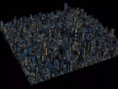 City Downtown Skyscraper Street 09 - NIGHT Low-poly 3D model