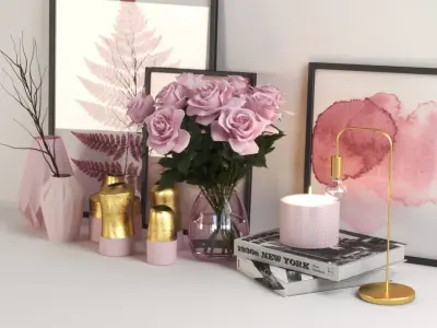 set233 living room with flowers and vases 3D model