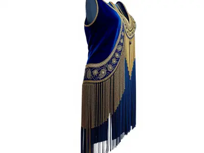 Elegant Blue Dress with Fringe Detail Model Pack Low-poly 3D model