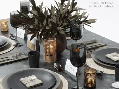 Table setting in dark colors 3D model