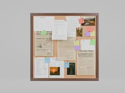 Customizable Wooden Wall Cork Board - Square Office Pin Board Low-poly 3D model