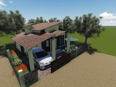1 BHK house with car 3D model