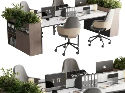 Workplace offfice set office furniture Employee desk 21 Low-poly 3D model