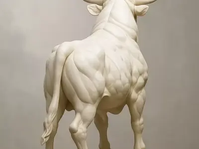 Marble Bull Sculpture Realistic Animal Statue Powerful Low-poly 3D model
