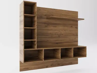 Wooden Tv Wall Unit Low-poly 3D model