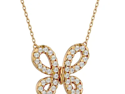 Pendant model rose gold butterfly necklace with diamonds 3D print model