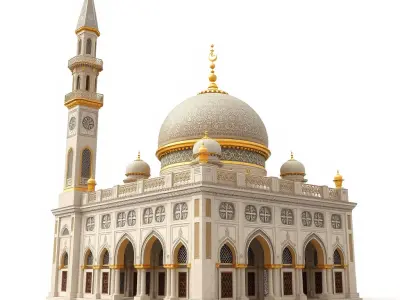 Grand Mosque Architectural Model Pack with Detailed Minaret Low-poly 3D model
