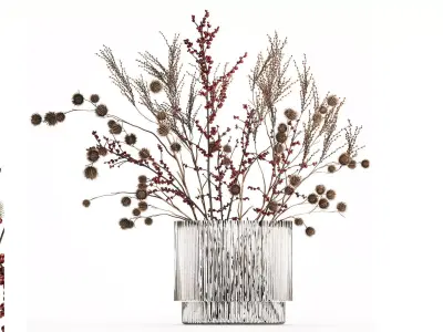 Bouquet Of Dried Flowers Vase Ilex Dry Branches 493 3D model