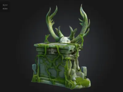 Stylized Ancient Ritual Shrine with Antlers Game Asset 3D model