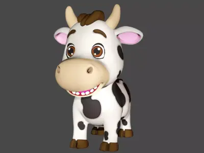 Rigged Black Spotted Cute Farm Cow Low-poly 3D model