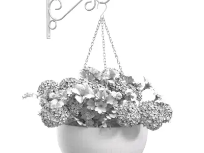 Hanging basket flowerpot rattan pot with flowers 3D model