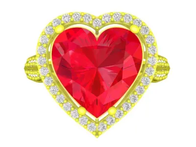 Luxury Heart Cut Halo Gemstone Ring 3D Model for Fine Jewel 4483 3D print model