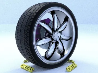 ORTAS CAR RIM 61-62 GAME READY RIM AND TIRE 3D Model Pack