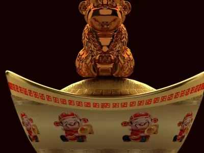 Chinese gold ingot wint monkey 3D model