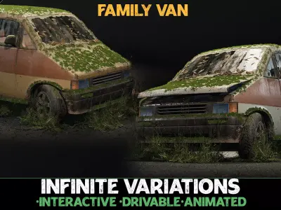 Procedural Vehicles - Van UE4 UE5 Low-poly 3D model