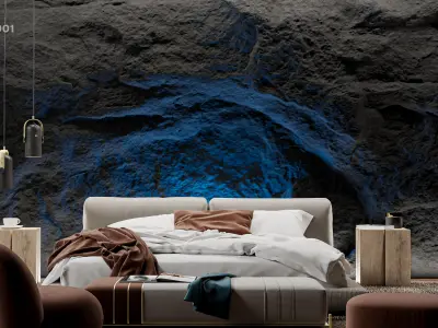 Black Rock Bedroom interior scene Rock Wall Set 001 3D model