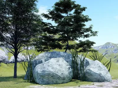 ROCKS AND BUSHES-LOW POLY  Free low-poly 3D model