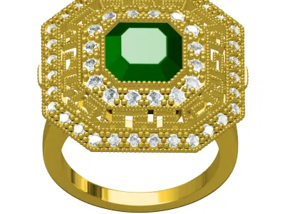 Octagon Stone Double Halo Art Deco Ring 3D print model