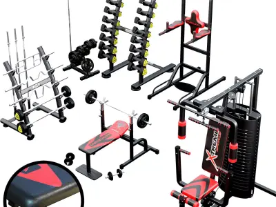 Set simulator horizontal bar barbell dumbbell Low-poly 3D model