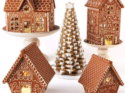 Gingerbread houses and a cookie tree 3D model