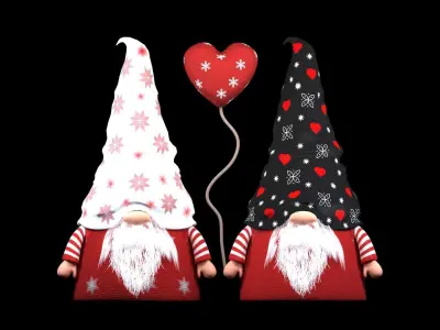 valentine christmas gnomes Low-poly 3D model