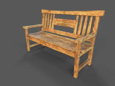 Old Wood Bench Low-poly 3D model